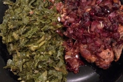 Apple and Cranberry Stuffed Pork Chop with Collard Greens (à la Sarah Stoenner)
